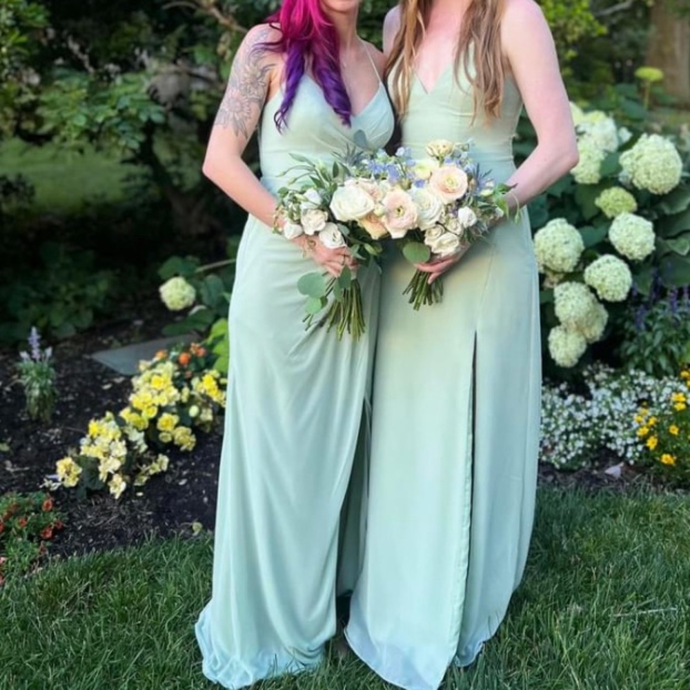 Azazie mint green gown